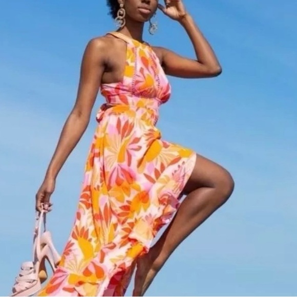 Abel The Label Anthropologie Rumi Maxi Dress Halter Neck Bohemian Blue Size XS - Picture 1 of 9